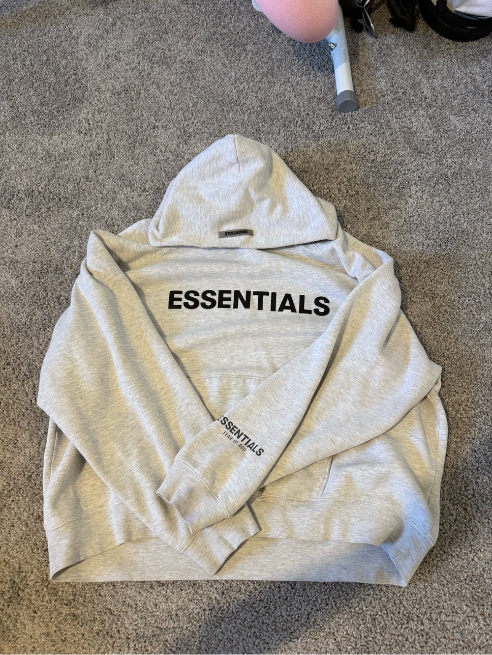 Essentials Light Gray Crewneck Hoodie with Black Logo